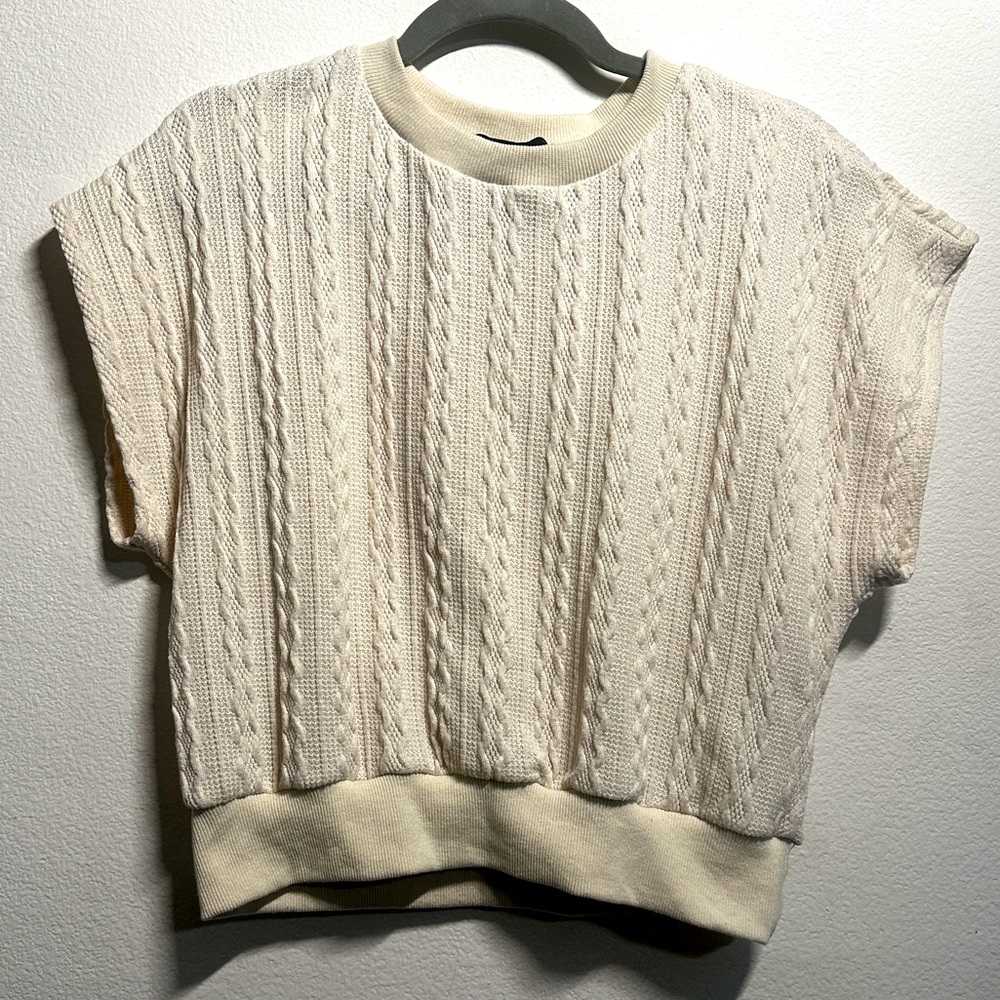 VICI Collection cream white oversized  sweater crop top shirt size XS